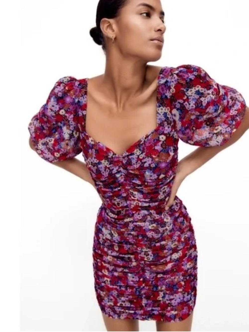 Zara Floral Printed Mini Dress with Draping